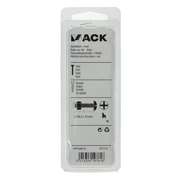 Afbeelding laden in galerijviewer, Mack 1017555 - kachelbout + moer staal verzinkt 6 st m6 x 50 mm | 5 stuks
