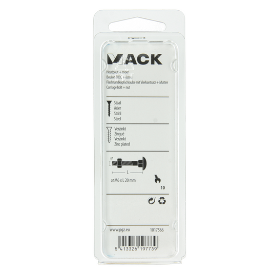 Mack 1017566 - houtbout + moer staal verzinkt10 st m6 x 20 mm | 5 stuks