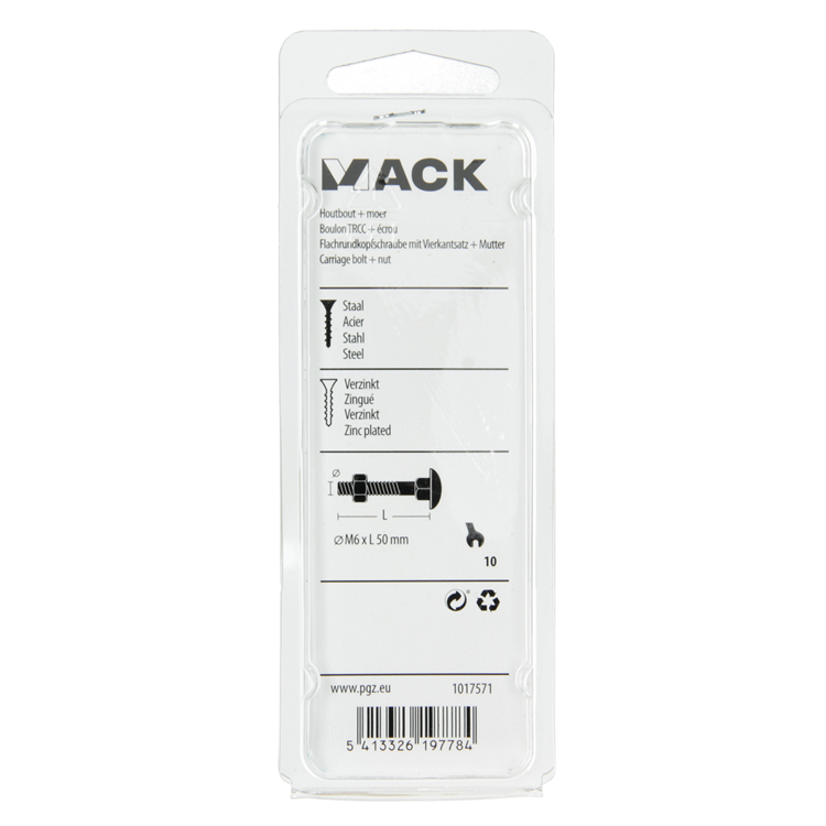 Load image into Gallery viewer, Mack 1017571 - houtbout + moer staal verzinkt7 st m6 x 50 mm | 5 stuks

