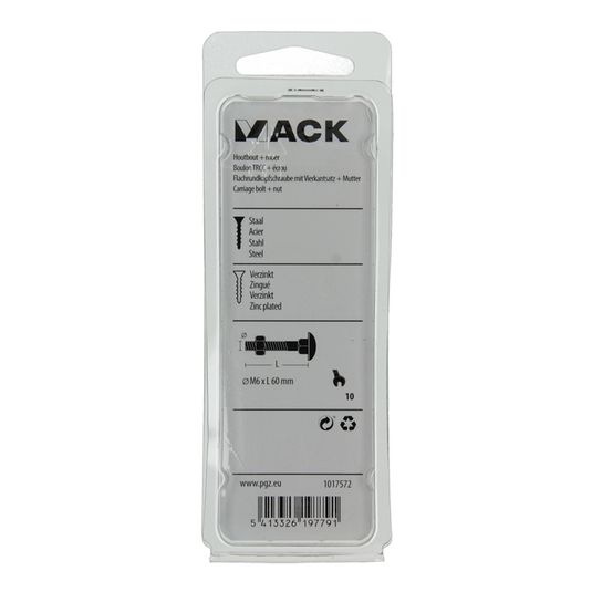 Mack 1017572 - houtbout + moer staal verzinkt6 st m6 x 60 mm | 5 stuks