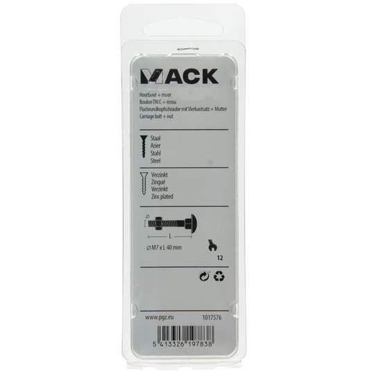 Mack 1017576 - houtbout + moer staal verzinkt5 st m7 x 40 mm | 5 stuks