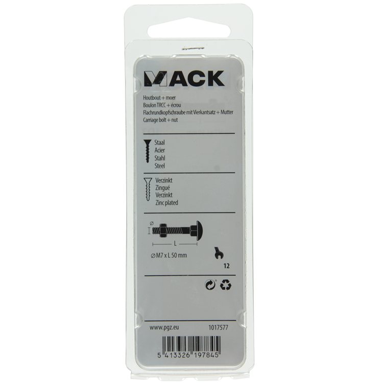 Afbeelding laden in galerijviewer, Mack 1017577 - houtbout + moer staal verzinkt4 st m7 x 50 mm | 5 stuks
