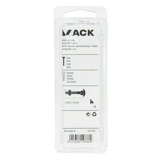 Mack 1017579 - houtbout + moer staal verzinkt6 st m8 x 30 mm | 5 stuks