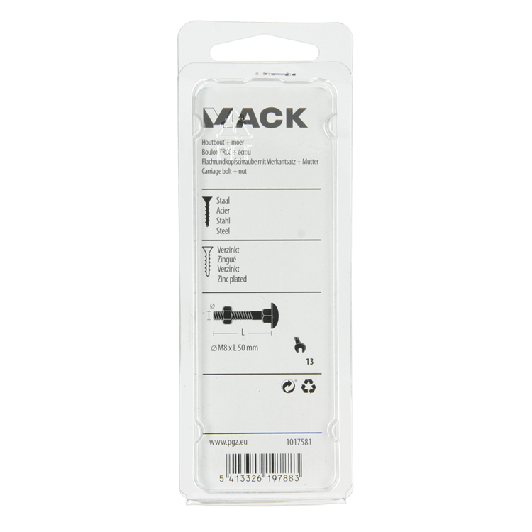 Afbeelding laden in galerijviewer, Mack 1017581 - houtbout + moer staal verzinkt5 st m8 x 50 mm | 5 stuks
