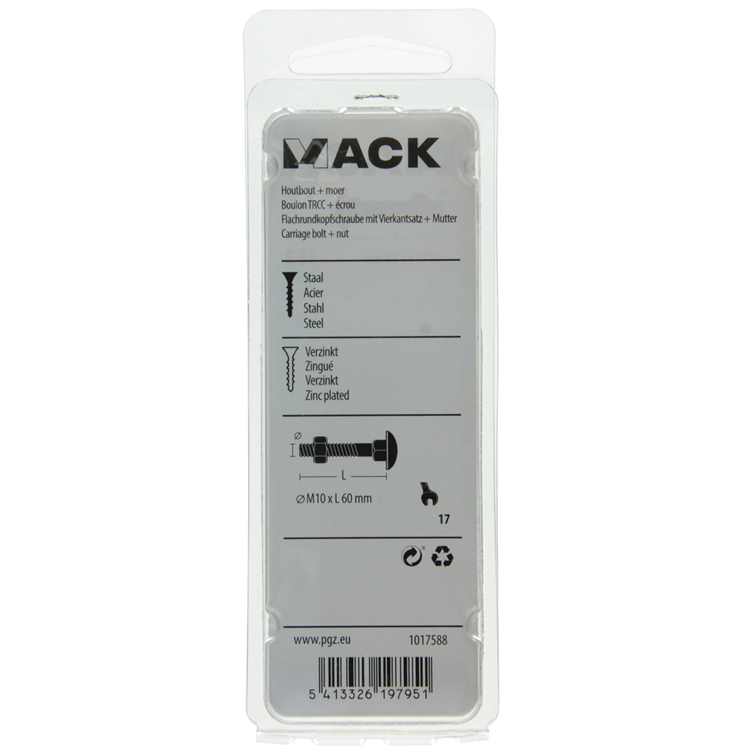 Afbeelding laden in galerijviewer, Mack 1017588 - houtbout + moer staal verzinkt2 st m10 x 60 mm | 5 stuks

