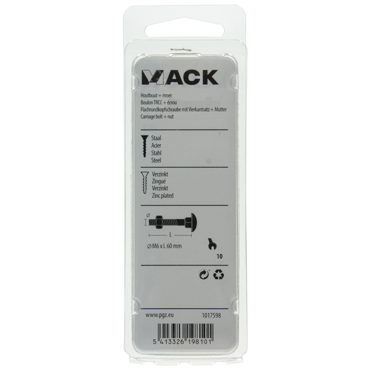 Afbeelding laden in galerijviewer, Mack 1017598 - houtbout + moer zwart 6,0 x 60 mm 4st | 5 stuks
