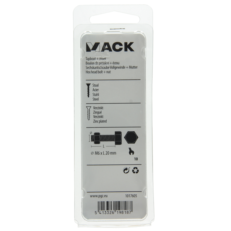 Afbeelding laden in galerijviewer, Mack 1017605 - tapbout + moer staal verzinkt 14 st m6 x 20 mm | 10 stuks

