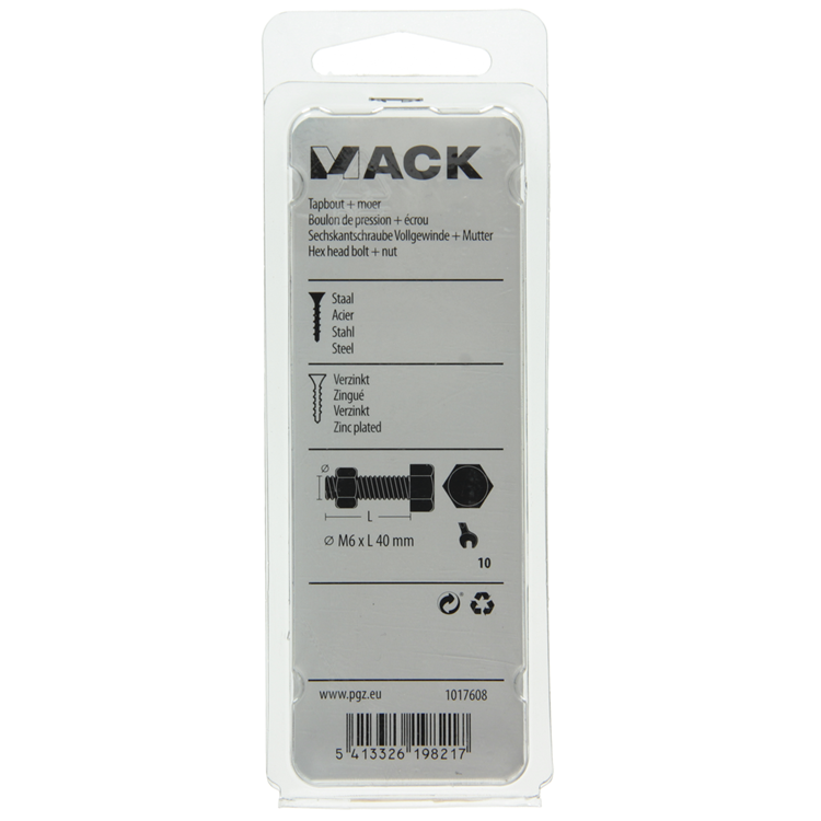 Afbeelding laden in galerijviewer, Mack 1017608 - tapbout + moer staal verzinkt 10 st m6 x 40 mm | 5 stuks
