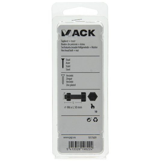 Mack 1017609 - tapbout + moer staal verzinkt 8 st m6 x 50 mm | 5 stuks