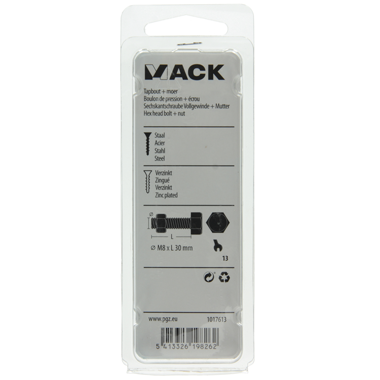 Afbeelding laden in galerijviewer, Mack 1017613 - tapbout + moer staal verzinkt 6 st m8 x 30 mm | 5 stuks
