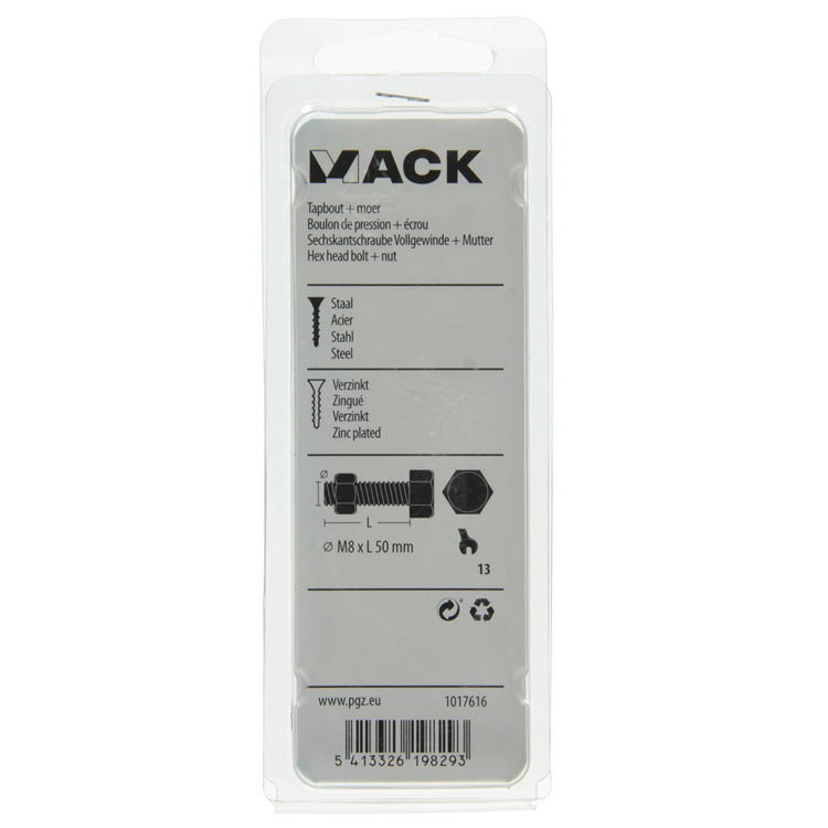 Load image into Gallery viewer, Mack 1017616 - tapbout + moer staal verzinkt 4 st m8 x 50 mm | 10 stuks
