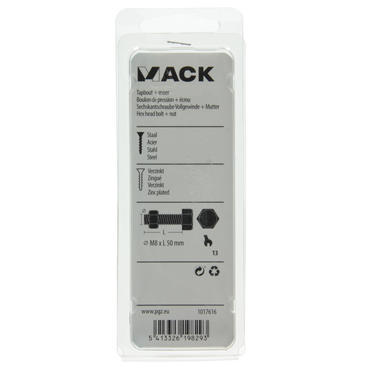 Mack 1017616 - tapbout + moer staal verzinkt 4 st m8 x 50 mm | 10 stuks