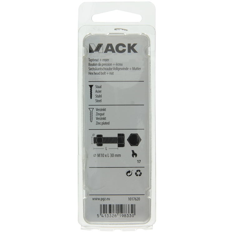 Afbeelding laden in galerijviewer, Mack 1017620 - tapbout + moer staal verzinkt 3 st m10 x 30 mm | 5 stuks
