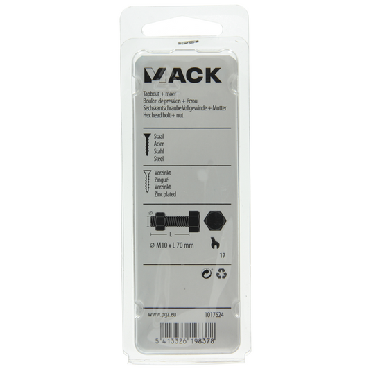 Mack 1017624 - tapbout + moer staal verzinkt 2 st m10 x 70 mm | 5 stuks