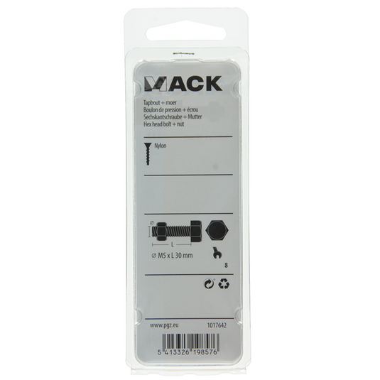 Mack 1017642 - tapbout + moer nylon 6 st m5 x 30 mm | 10 stuks