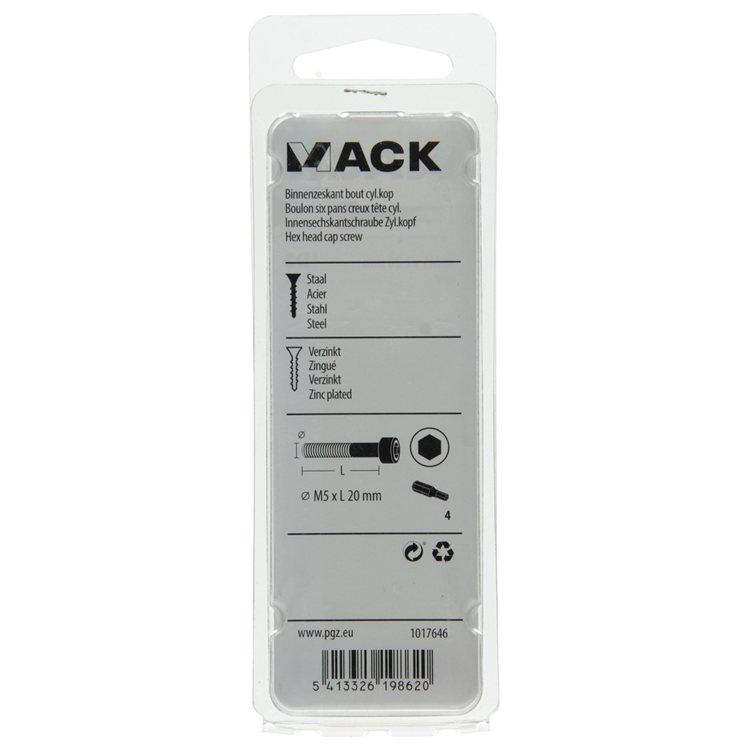 Load image into Gallery viewer, Mack 1017646 - binnenzeskant bout cyl.kop verz. 10 st m5 x 20 mm | 10 stuks
