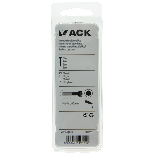 Mack 1017655 - binnenzeskant bout cyl.kop verz. 3 st m8 x 60 mm | 10 stuks