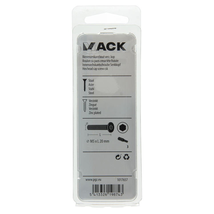 Load image into Gallery viewer, Mack 1017657 - binnenzeskant bout verz. kop verz. 10st m5x20 | 10 stuks
