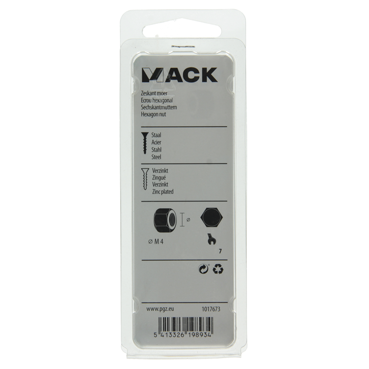 Load image into Gallery viewer, Mack 1017673 - zeskant moer staal verzinkt 50 st m 4 | 10 stuks
