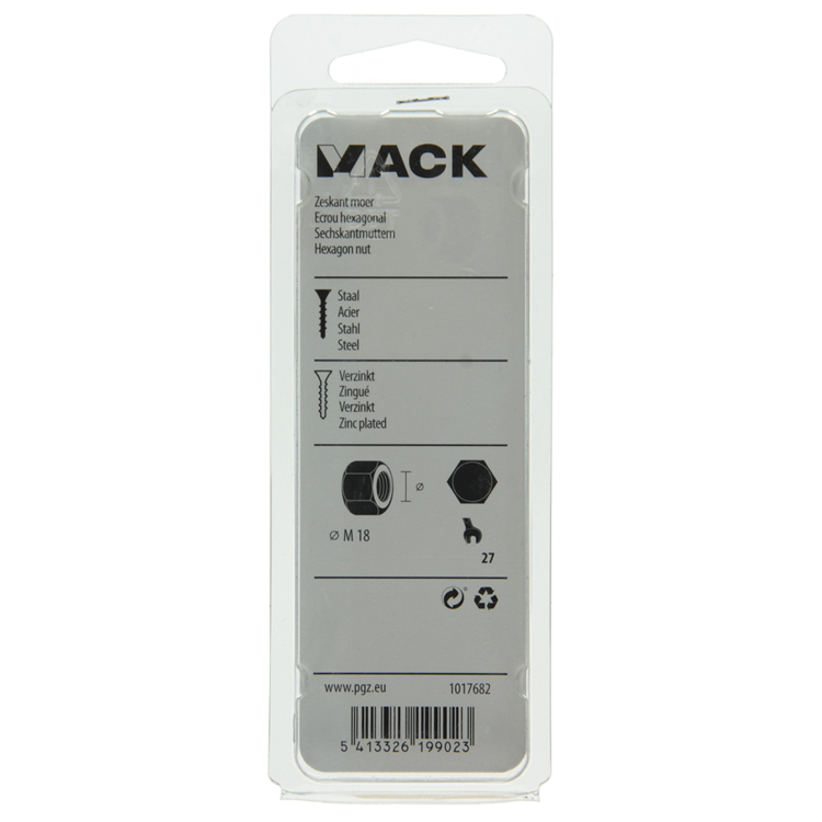 Load image into Gallery viewer, Mack 1017682 - zeskant moer staal verzinkt 2 st m 18 | 10 stuks
