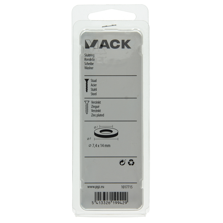 Afbeelding laden in galerijviewer, Mack 1017715 - sluitring staal verzinkt 30 st 7,4 x 14 mm | 10 stuks
