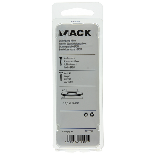 Mack 1017761 - dichtingsring rubber verzinkt 15 st 6,5 x 16 mm | 10 stuks