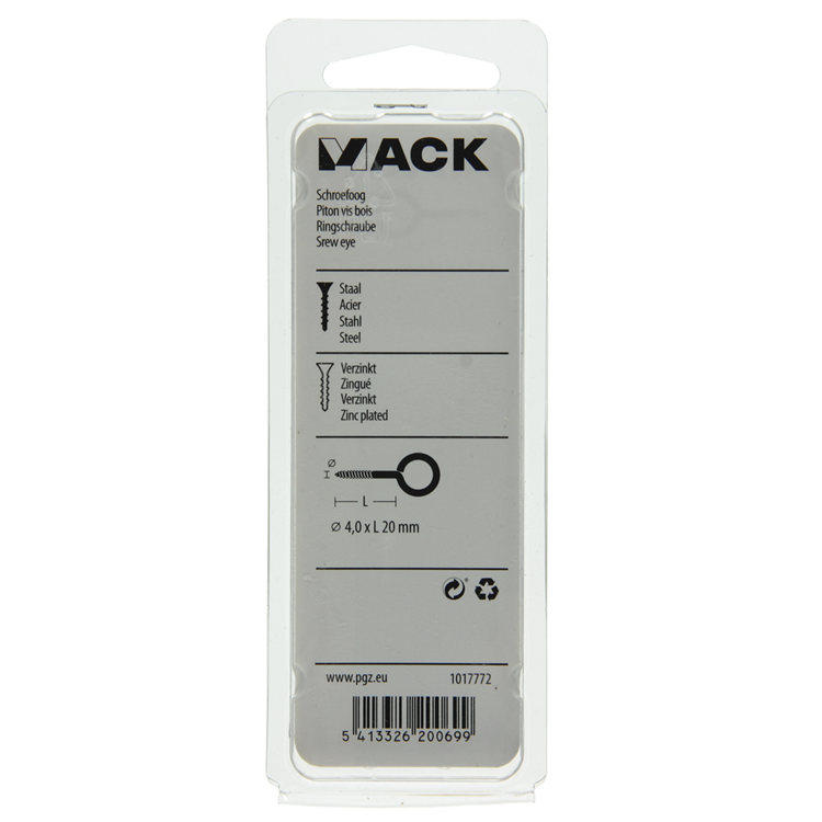 Afbeelding laden in galerijviewer, Mack 1017772 - schroefoog staal verzinkt 10st 4,0 x 20 mm | 10 stuks
