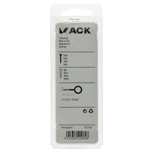 Mack 1017784 - schroefoog staal wit 7 st 3,0 x 16 mm | 10 stuks