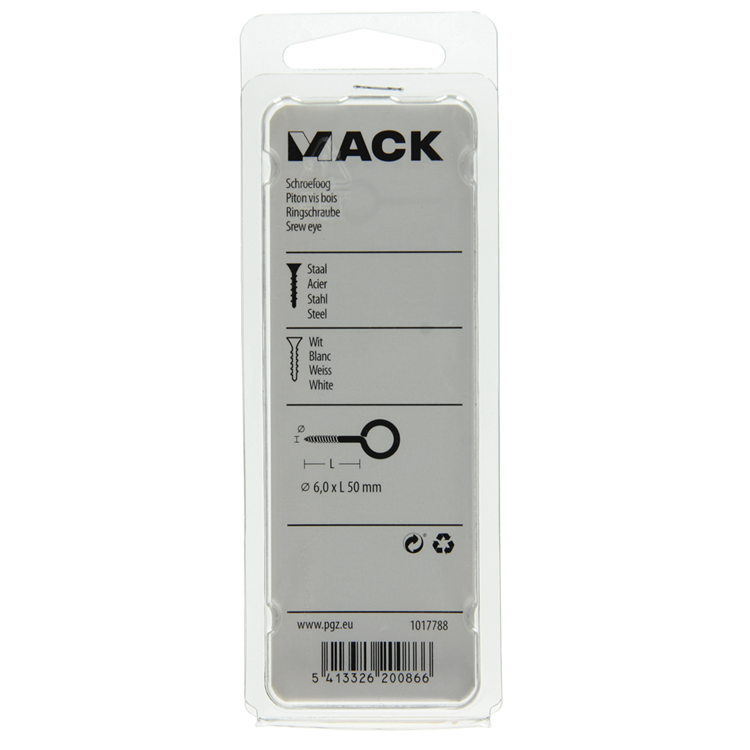 Load image into Gallery viewer, Mack 1017788 - schroefoog staal wit 2 st 6,0 x 50 mm | 5 stuks
