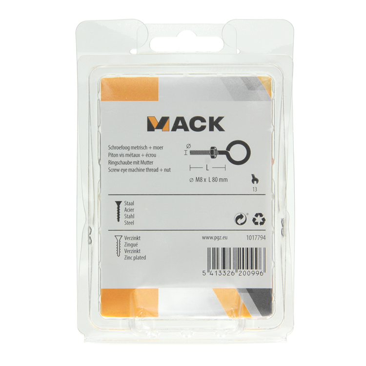 Load image into Gallery viewer, Mack 1017794 - schroefoog metrisch + moer verzinkt 2 st m8 x 80 mm | 5 stuks
