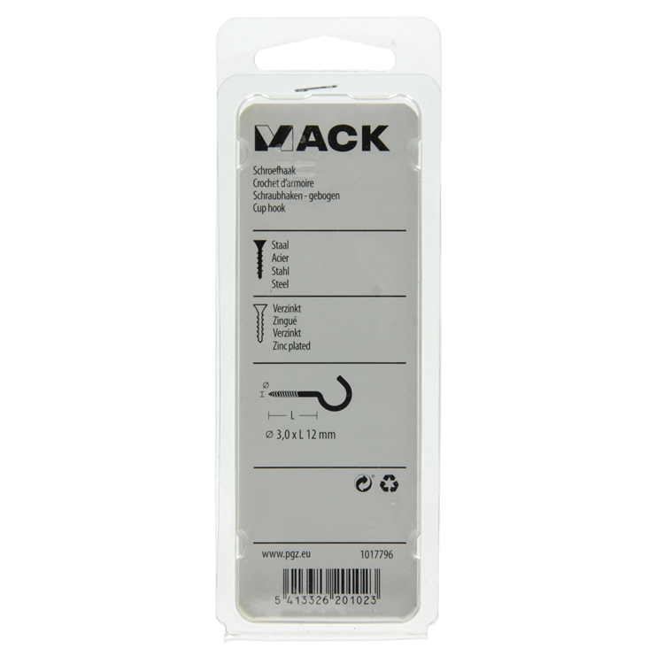 Load image into Gallery viewer, Mack 1017796 - schroefhaak staal verzinkt 15 st 3,0 x 12 mm | 10 stuks
