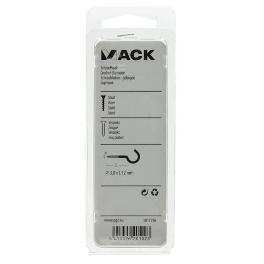 Mack 1017796 - schroefhaak staal verzinkt 15 st 3,0 x 12 mm | 10 stuks