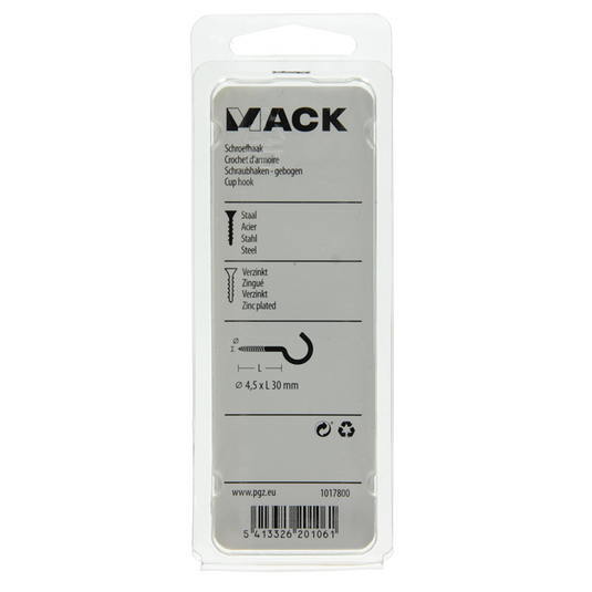 Mack 1017800 - schroefhaak staal verzinkt 6st 4,5 x 30 mm | 10 stuks