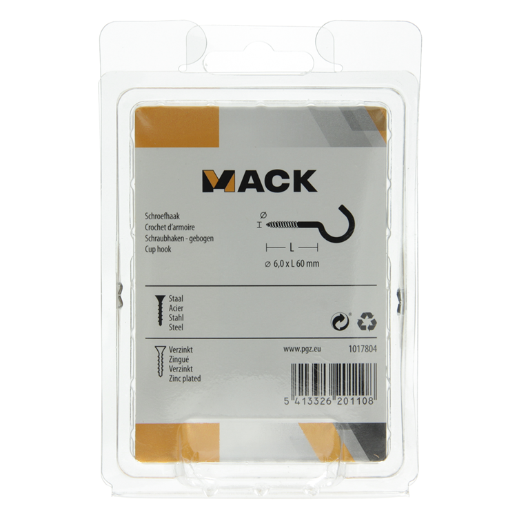 Load image into Gallery viewer, Mack 1017804 - schroefhaak staal verzinkt 3st 6,0 x 60 mm | 5 stuks
