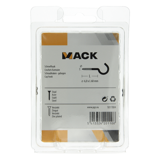 Mack 1017804 - schroefhaak staal verzinkt 3st 6,0 x 60 mm | 5 stuks