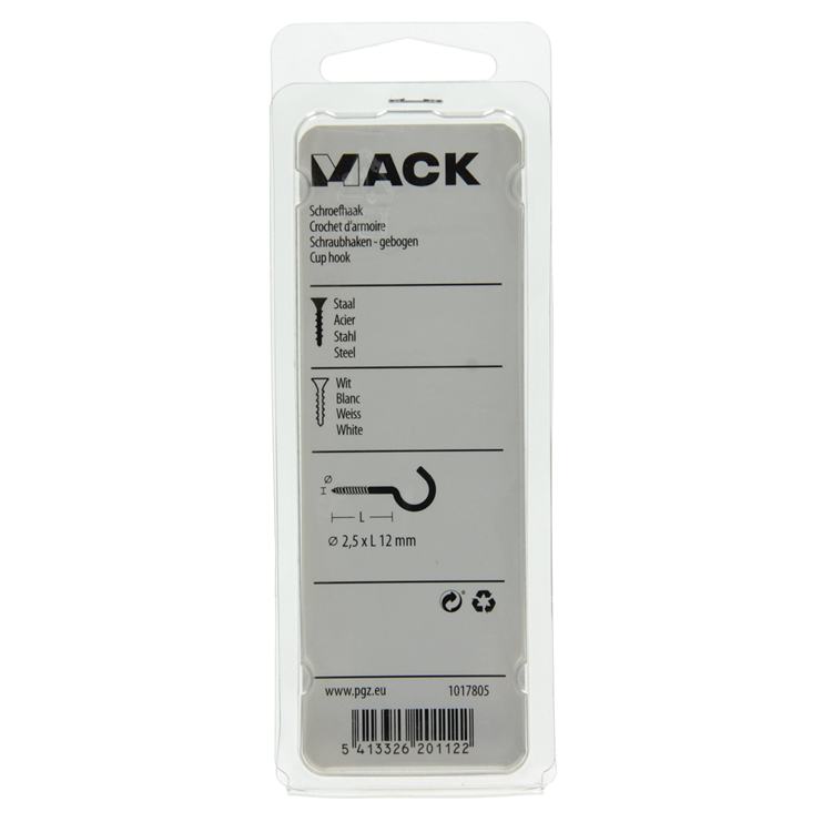 Load image into Gallery viewer, Mack 1017805 - schroefhaak staal wit 10st 2,5 x 12 mm | 10 stuks
