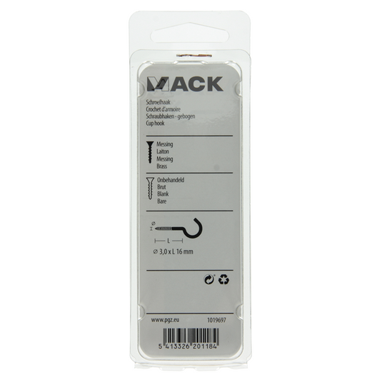 Mack 1019697 - schroefhaak messing 4 st 3,0 x 16mm | 10 stuks