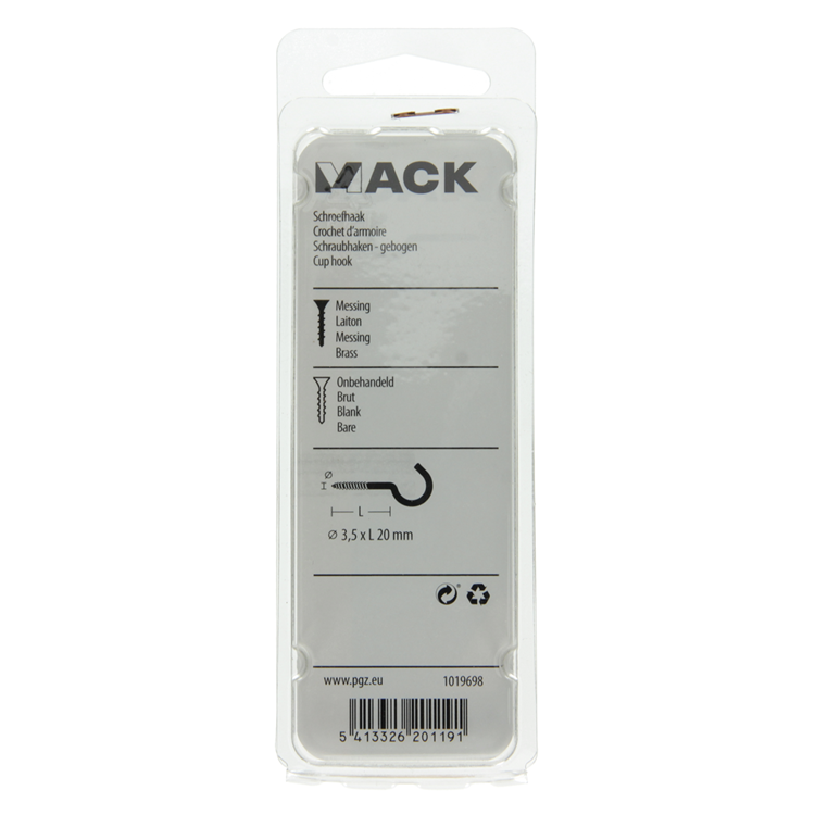 Load image into Gallery viewer, Mack 1019698 - schroefhaak messing 3 st 3,5 x 20mm | 10 stuks
