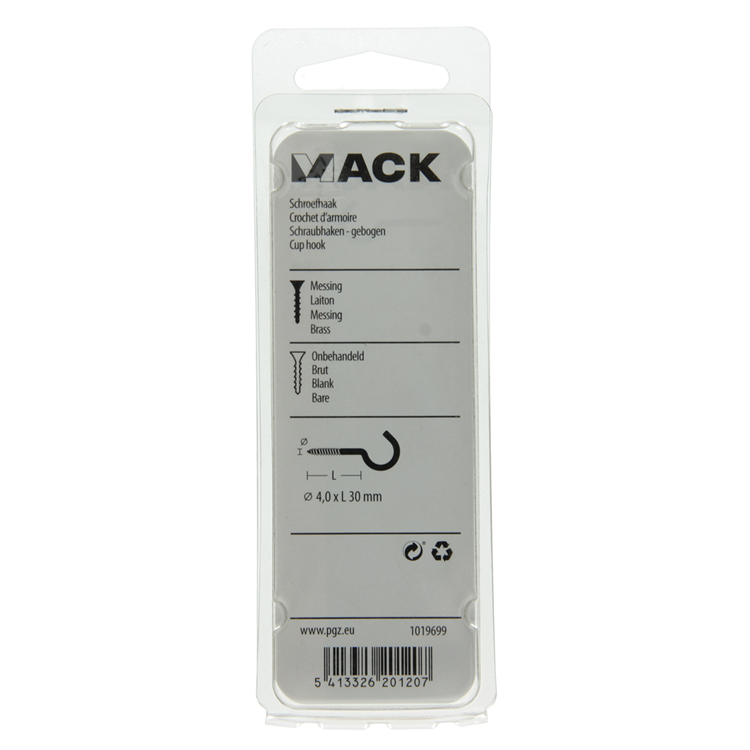 Load image into Gallery viewer, Mack 1019699 - schroefhaak messing 2 st 4,0 x 30mm | 10 stuks
