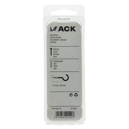 Mack 1019699 - schroefhaak messing 2 st 4,0 x 30mm | 10 stuks