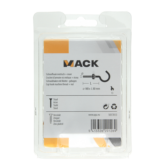 Mack 1017813 - schroefhaak metrisch + moer verzinkt 2st m8 x 80 mm | 5 stuks