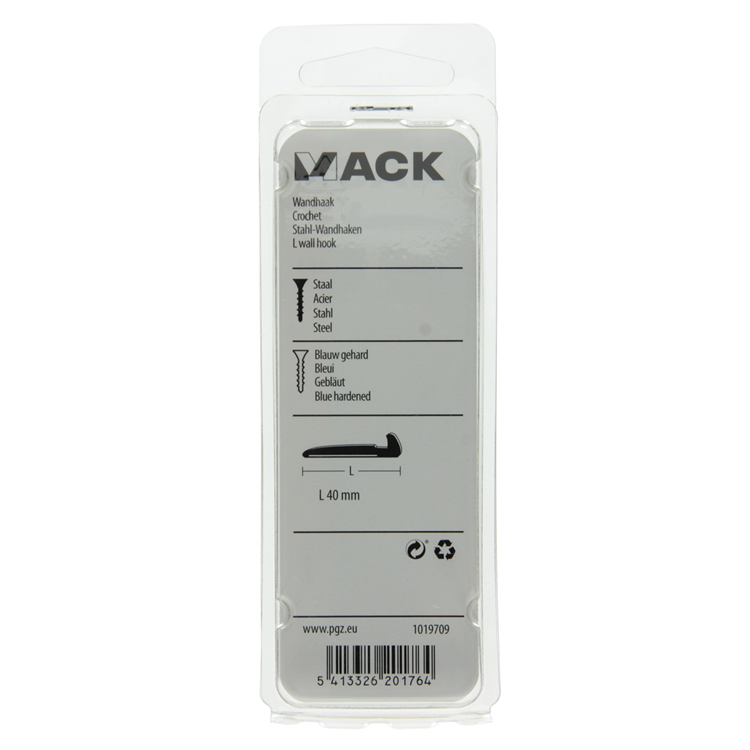 Afbeelding laden in galerijviewer, Mack 1019709 - wandhaak staal blauw gehard 8 st 40 mm | 10 stuks
