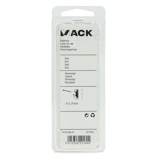 Mack 1017854 - kaderhaak staal vermessingd 10 st 8 x 29 mm | 10 stuks