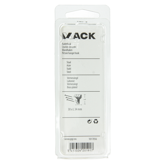 Mack 1017856 - kaderhaak staal vermessingd 4st 30 x 34 mm | 5 stuks