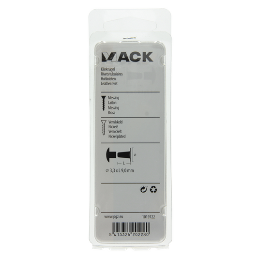 Mack 1019722 - klinknagel messing vernikkeld 10 st 3,3 x 9,0mm | 10 stuks