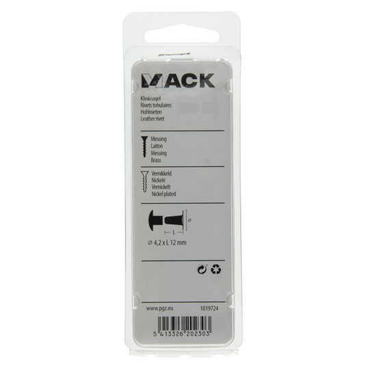 Mack 1019724 - klinknagel messing vernikkeld 5 st 4,2 x 12 mm | 10 stuks