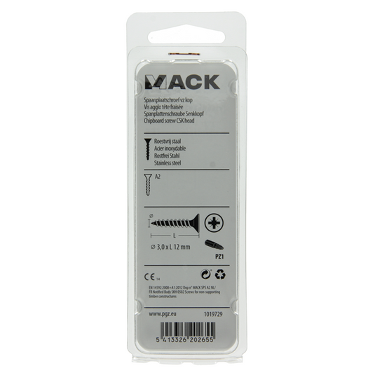 Mack 1019729 - spaanplaatschroef vz kop rvs 35 st 3,0 x 12 mm | 10 stuks