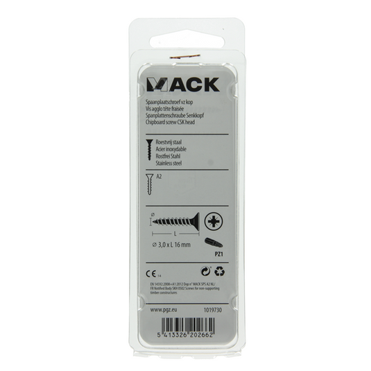 Mack 1019730 - spaanplaatschroef vz kop rvs 31 st 3,0 x 16 mm | 10 stuks