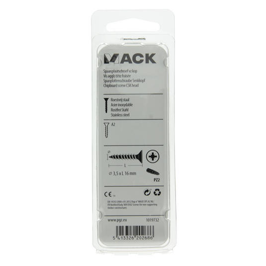 Mack 1019732 - spaanplaatschroef vz kop rvs 24 st 3,5 x 16 mm | 10 stuks