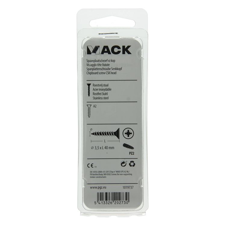 Load image into Gallery viewer, Mack 1019737 - spaanplaatschroef vz kop rvs 12 st 3,5 x 40 mm | 10 stuks
